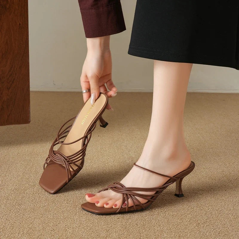 leather sheepskin retro woven comfortable and breathable high Heels