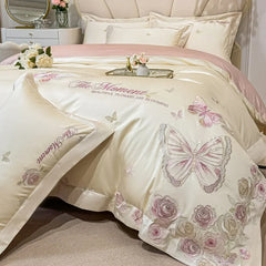 100% Cotton Butterfly Flowers Embroidery Luxury Bedding Set