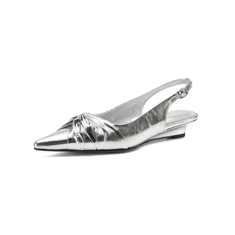 cowhide pointed toe wedge heel