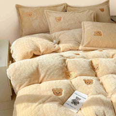 Cartoon Embroidered Plush 4pcs Bedding Set