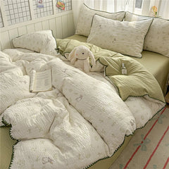 3/4Pcs Skin-friendly Soft Pleated Yarn Bedding Set