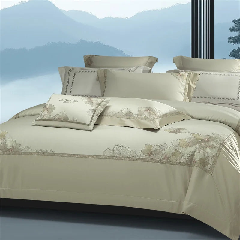 Chinese Style Flowers Embroidery Luxury Bedding Set