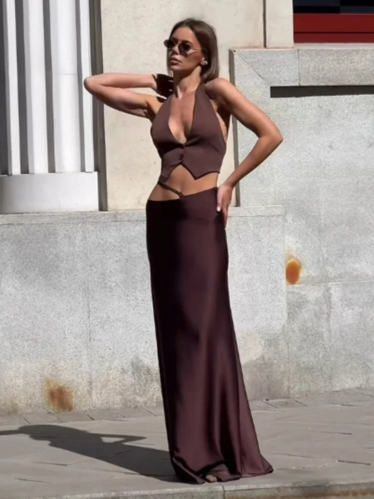 Sapphire Dusk Silk Maxi Skirt Set