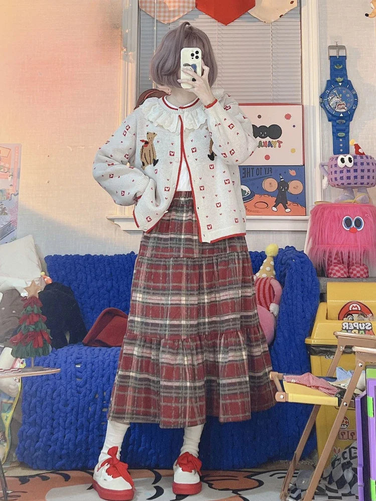 Plaid Wool Tiered Cottagecore Skirt
