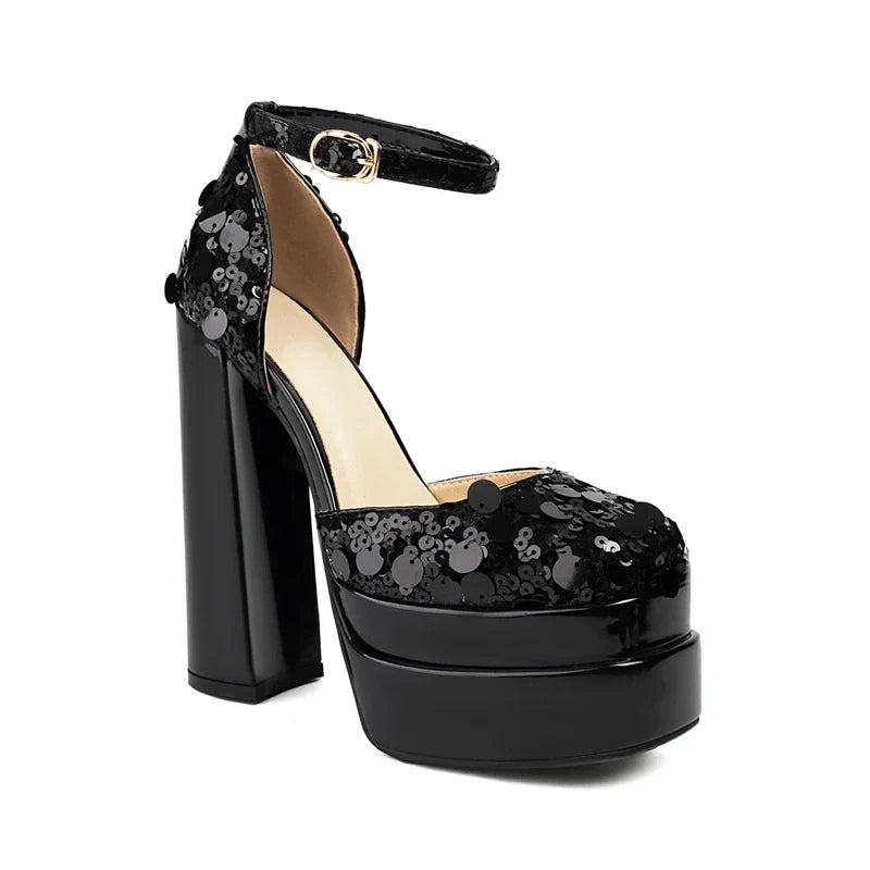 Nightclub Sequin Elastic Waterproof Platform Bag Heel