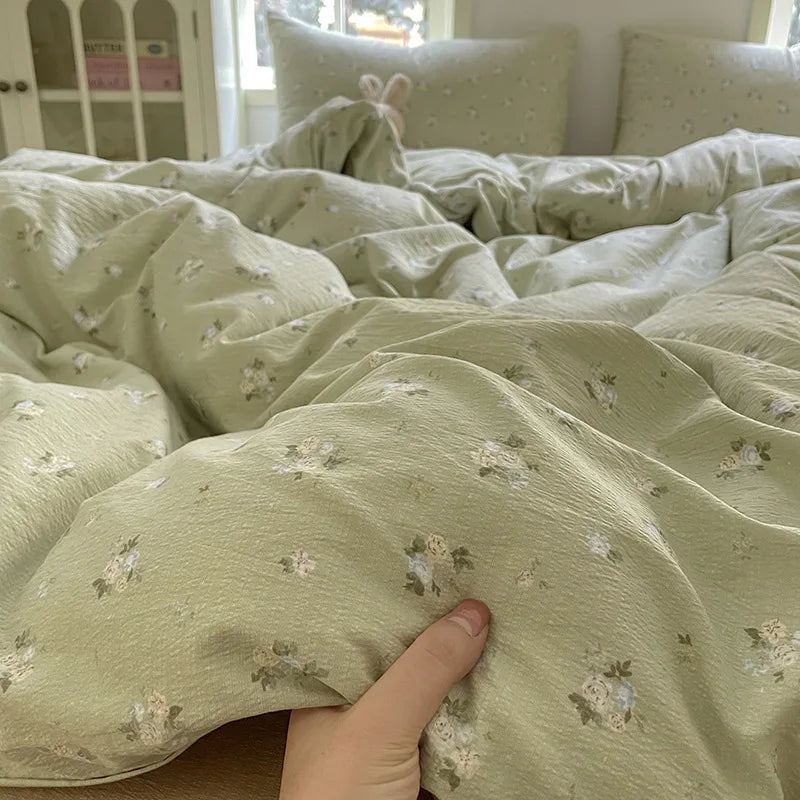 3/4Pcs Set Floral And Polka Dot Print Styles Duvet Cover Bed Sheet Pillowcase Full-Size Bedspread Set 1.5-Sleeper Bedding Set