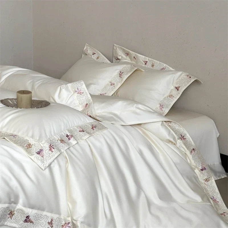 Luxury Embroidery Wide Edge Cream Bedding Set