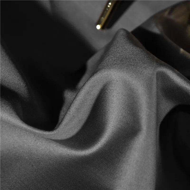 Satin 1200TC Egyptian Cotton Luxury Bedding Set, Gold Embroidery, Queen, King, Duvet Cover, Flat/Fitted Bed Sheet, Pillowcases