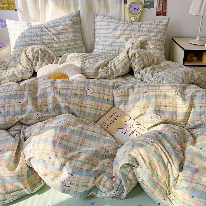 Grey Duvet Cover Set with Bow Fashion Twin Queen Size Girls Boys Flat Sheet Pillowcase No Filler Soft Summer Home Bedding Set
