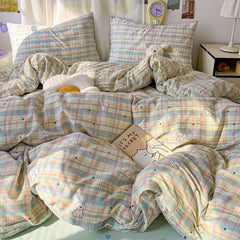 Grey Duvet Cover Set with Bow Fashion Twin Queen Size Girls Boys Flat Sheet Pillowcase No Filler Soft Summer Home Bedding Set
