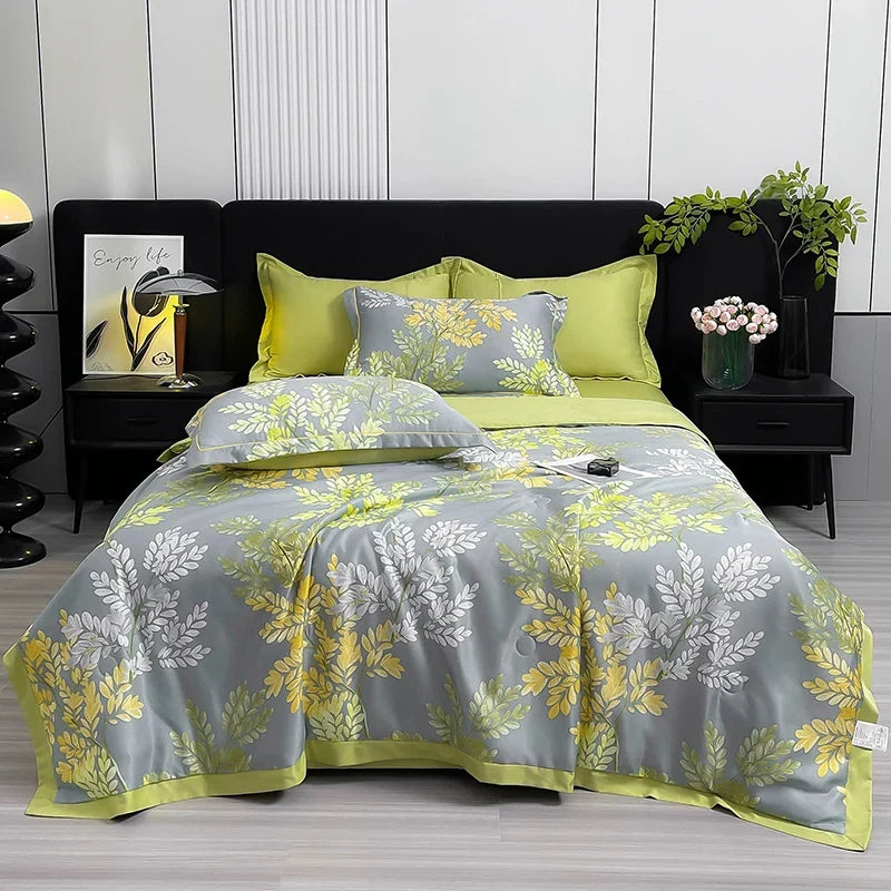 Summer Printed Quilt Set with Pillowcase Washed Cotton Bedding Set