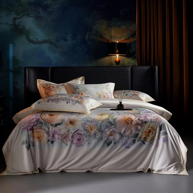 1000TC Egyptian Cotton Flowers Digital Printing Luxury Bedding Set