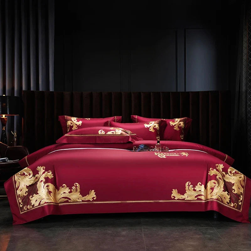 Grey European Luxury Gold Embroidery Bedding Set