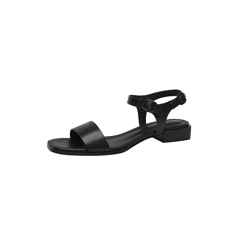 leather cowhide square toe loose grip low Heel