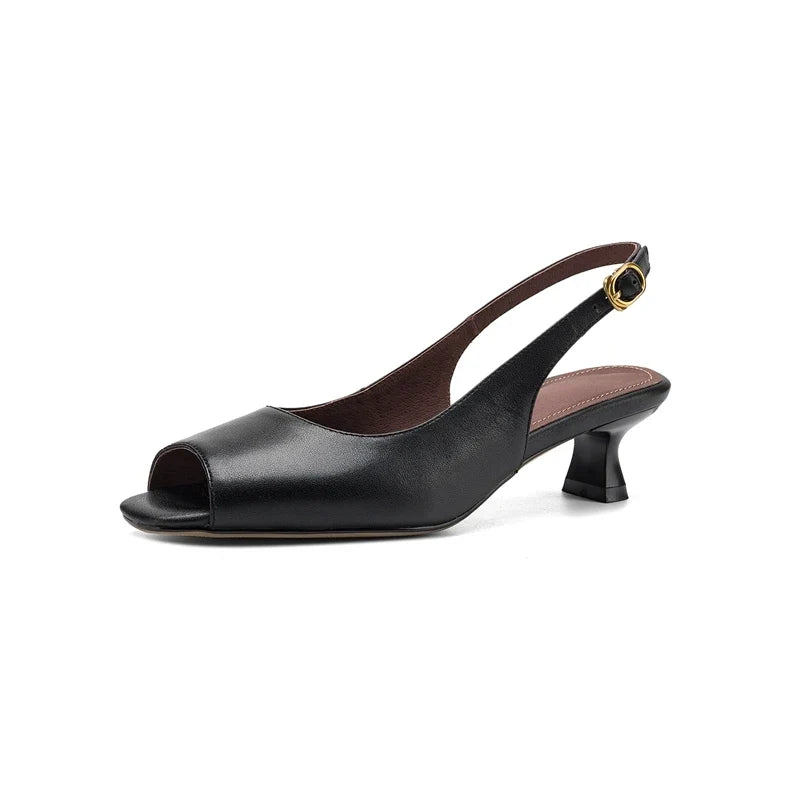Sheepskin Square Toe Exposed Toe Middle Heel
