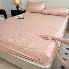 Fashion Ripple Jacquard Fitted Sheet Comfortable Skin Friendly Non Slip Mattress Cover with Deep Pocket Single Double Bedsheets