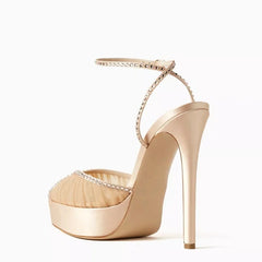 white Mesh Pleated platform Wedding Shoes