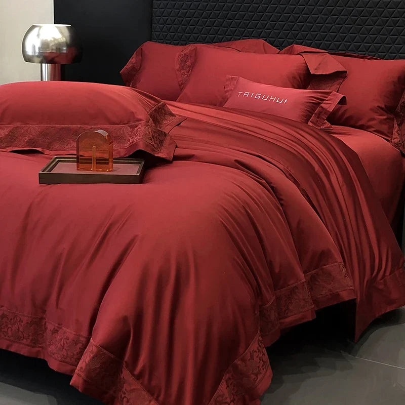 Luxury Hole Punching Embroidery Wide Edge Bedding Set