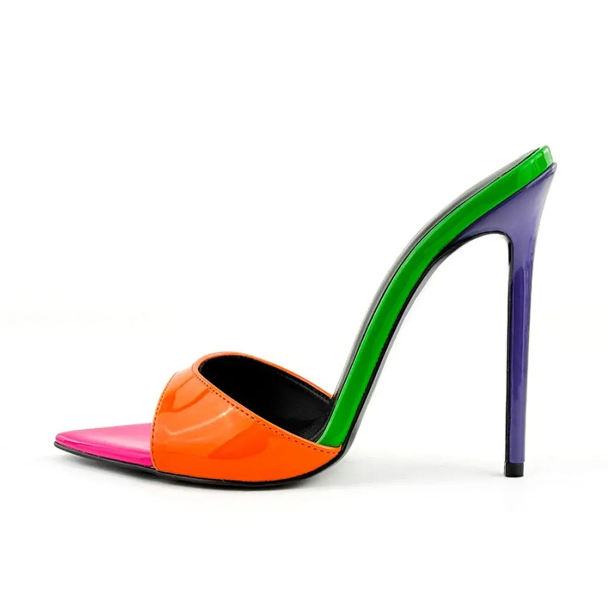 Mixed Colors Patent Leather Peep toe slipper Pointed toe Super high Heel