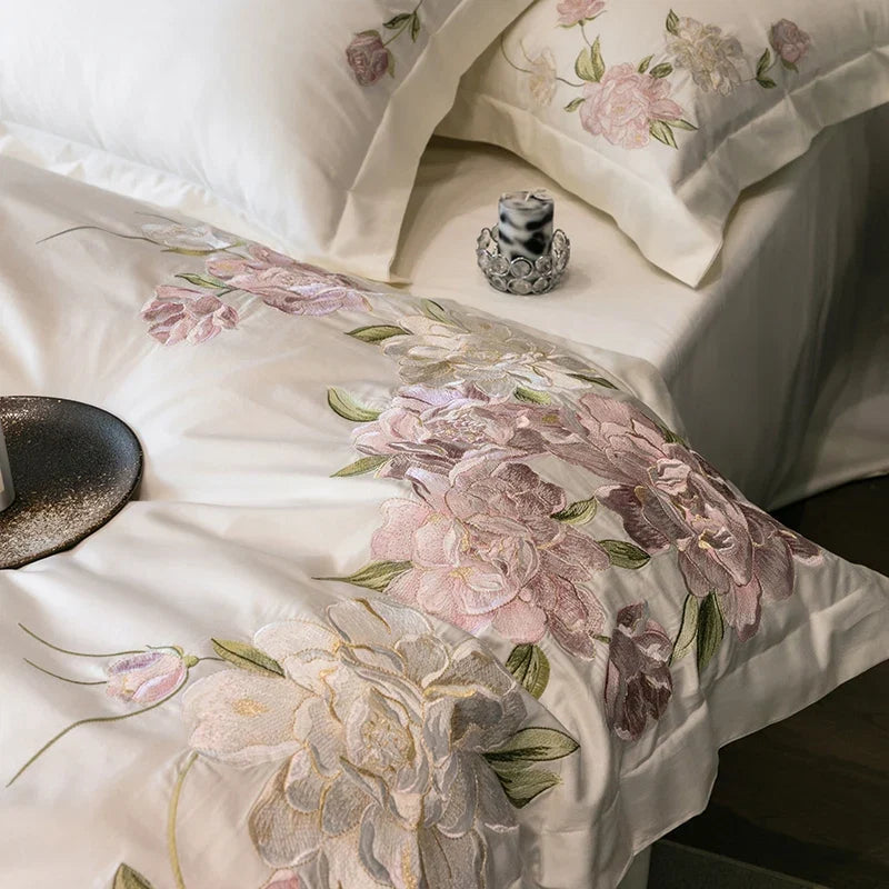 1000TC Egyptian Cotton Luxury Flowers Embroidery Bedding Set