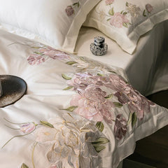 1000TC Egyptian Cotton Luxury Flowers Embroidery Bedding Set
