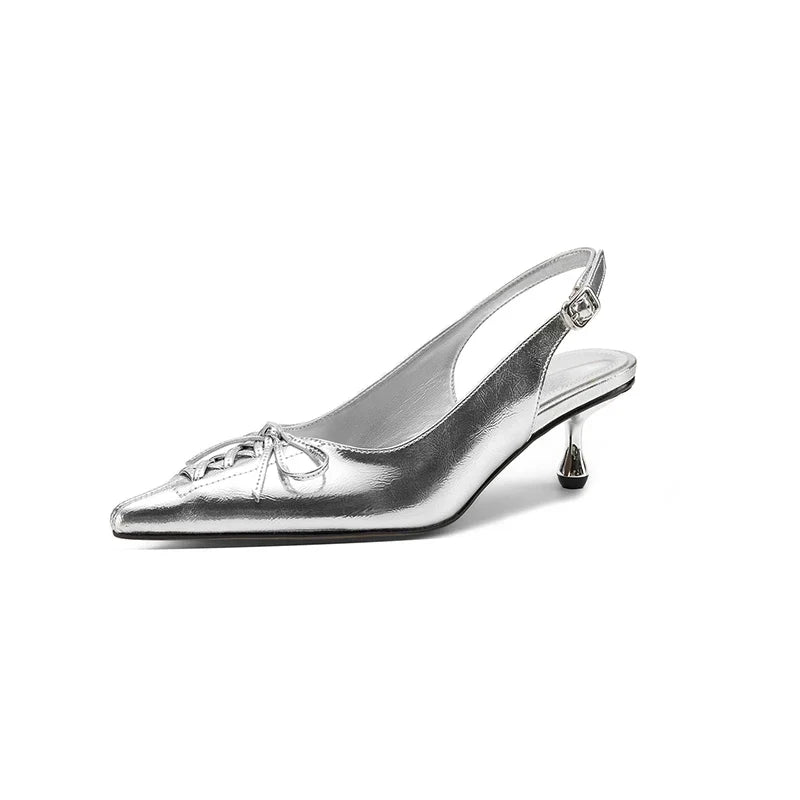leather cowhide pointed bow high Heels
