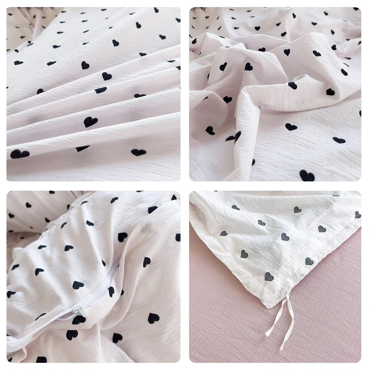 Heart Print Duvet Cover Set Princess Style Lace Ruffles Bedding Set