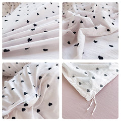 Heart Print Duvet Cover Set Princess Style Lace Ruffles Bedding Set
