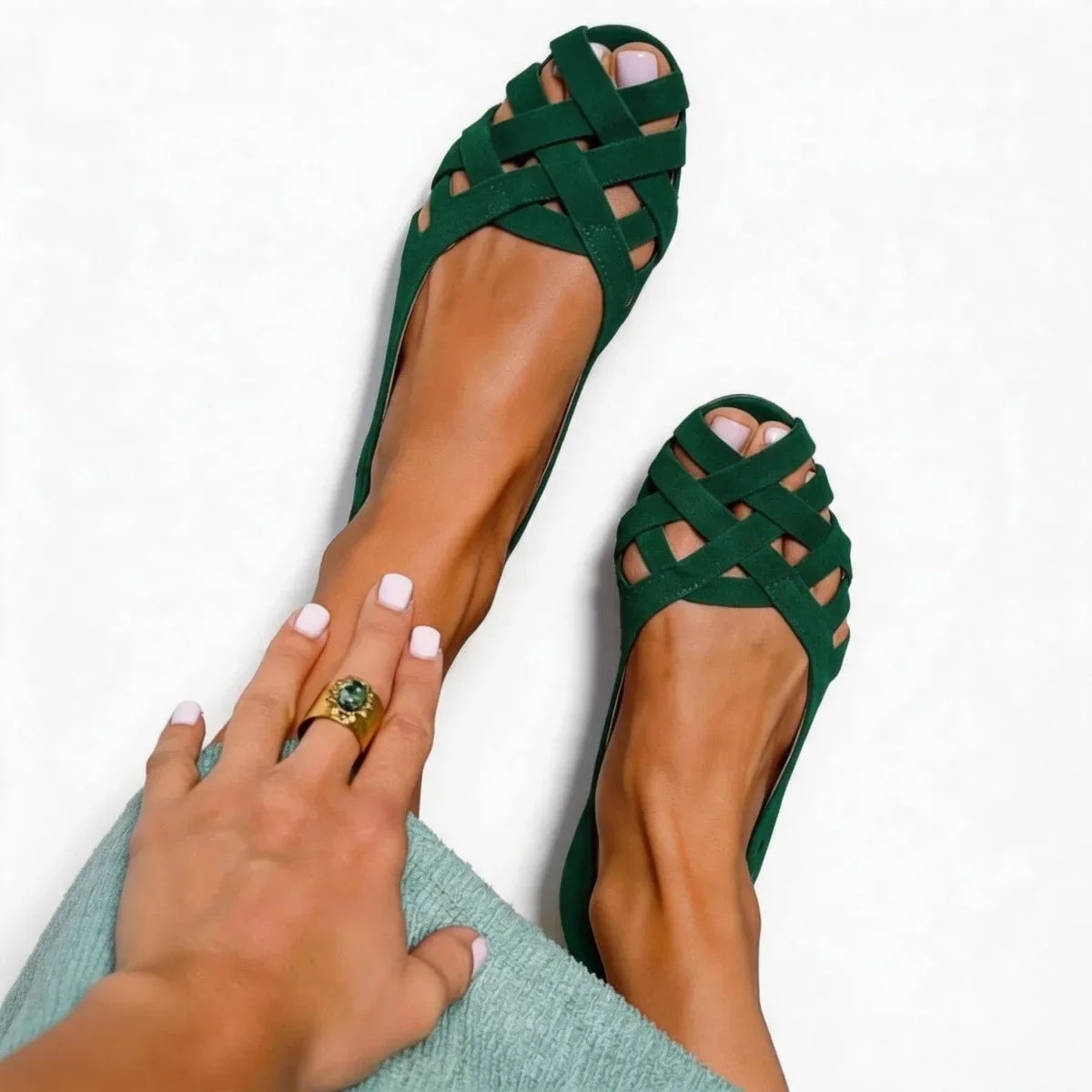 Faux Suede Woven Flat Sandals