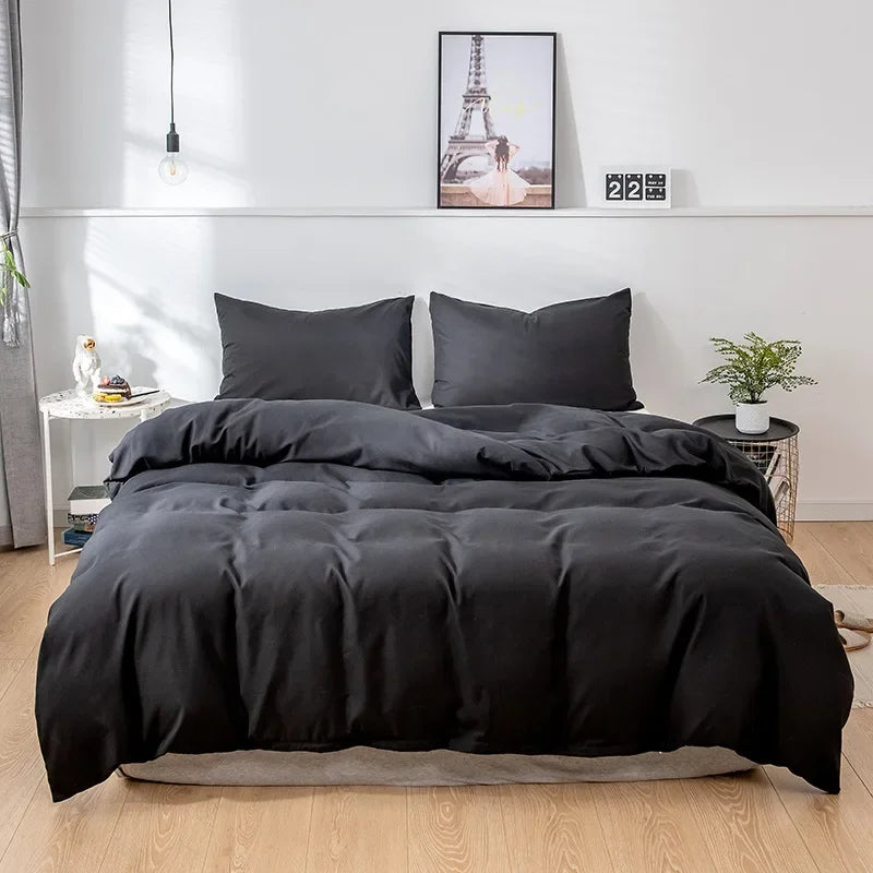 Nordic Solid Color Brushed Duvet Cover 220x240 Single Double Bed Microfiber Bedding Set