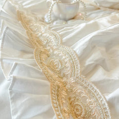 4/6Pcs Cream White Pink Princess Wedding Bedding Set