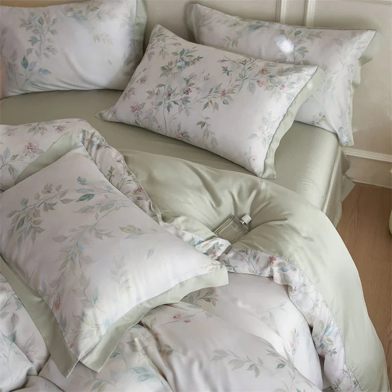 600TC Lyocell Duvet Cover Set - Soft Floral Print Bedding Set, Breathable Cooling Bed Sheet with Pillowcases for Queen/King Size