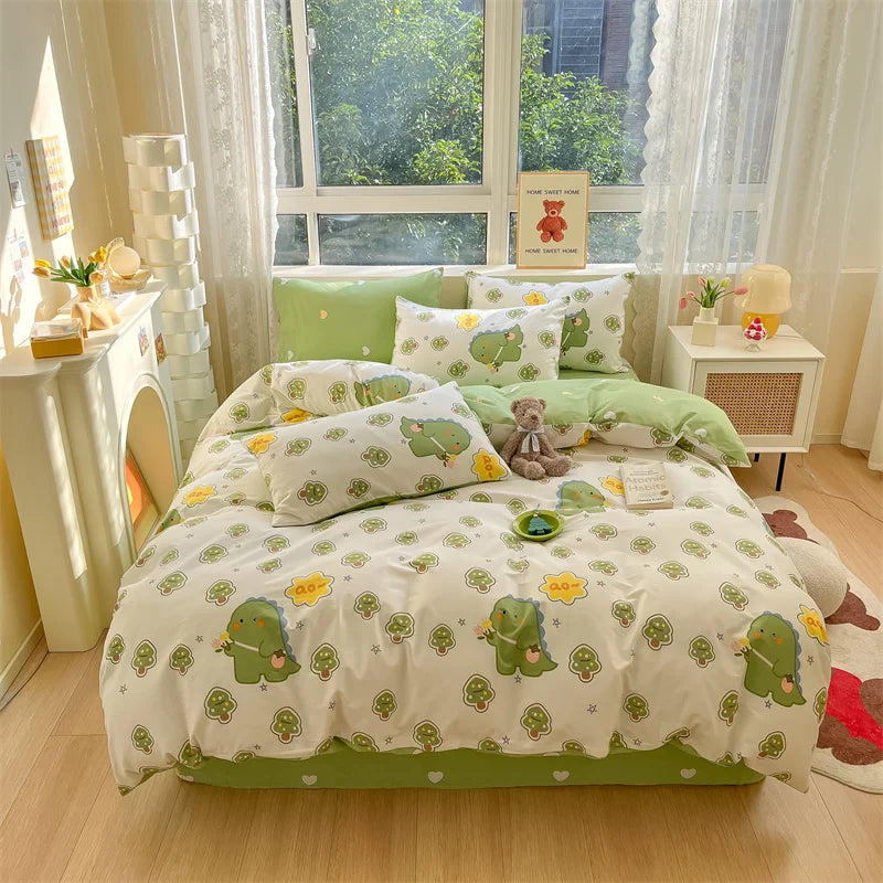 Spring 100% Cotton Duvet Cover Set Fashion Floral Printed Queen Bedding Set