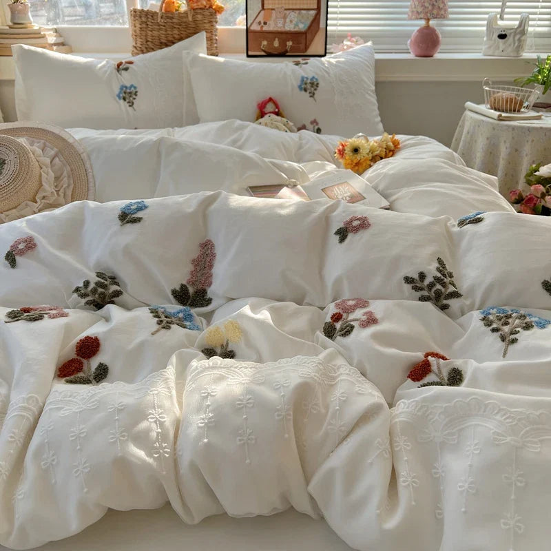 3/4Pcs Princess Style Cartoon Towel Embroidery Bedding Set