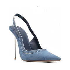 Blue denim Pointed-toe Super high Heel