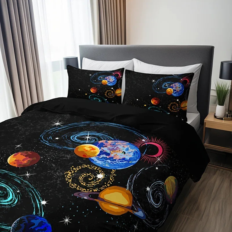 Universe Duvet Set with Pillowcase Planet Galaxy Printed Boys Girls Custom Made Digital Printed 3-Piece No Bed Sheet Bedding Set