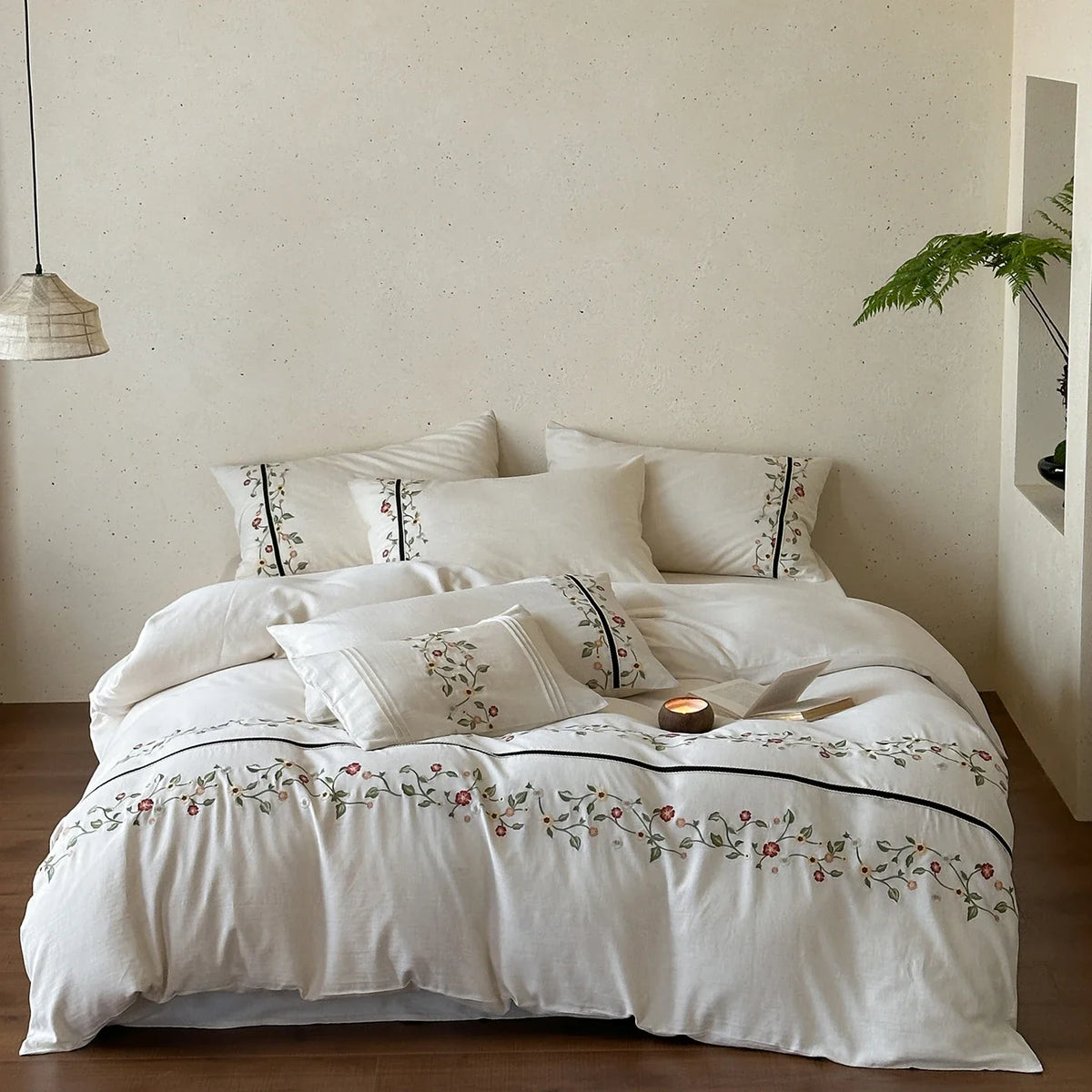 Elegant Flowers Embroidery Luxury Bedding Set