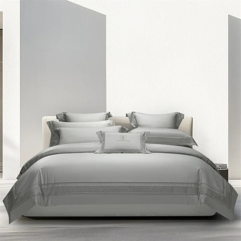 1000TC Egyptian Cotton Luxury Embroidery Hotel Style Solid Color 4Pcs Bedding Set