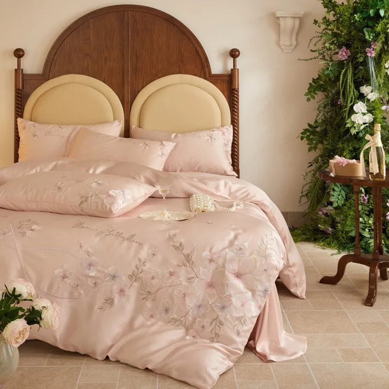 Class A 100% Lyocell Four Piece Set Ice Cold Feeling Silk Duvet Cover Smooth Bedding for Bedroom