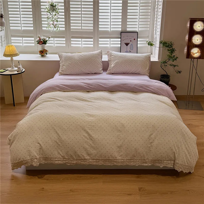 3/4Pcs Korean Princess Flower Print Lace Bedding Set