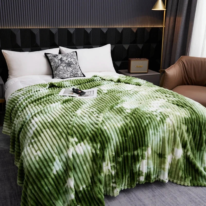 Flannel Fleece Blanket for Beds Tie Dyeing Warm Manta Single/Queen/King Thow Blanket Thick Warm Plaids Sofa Blanket