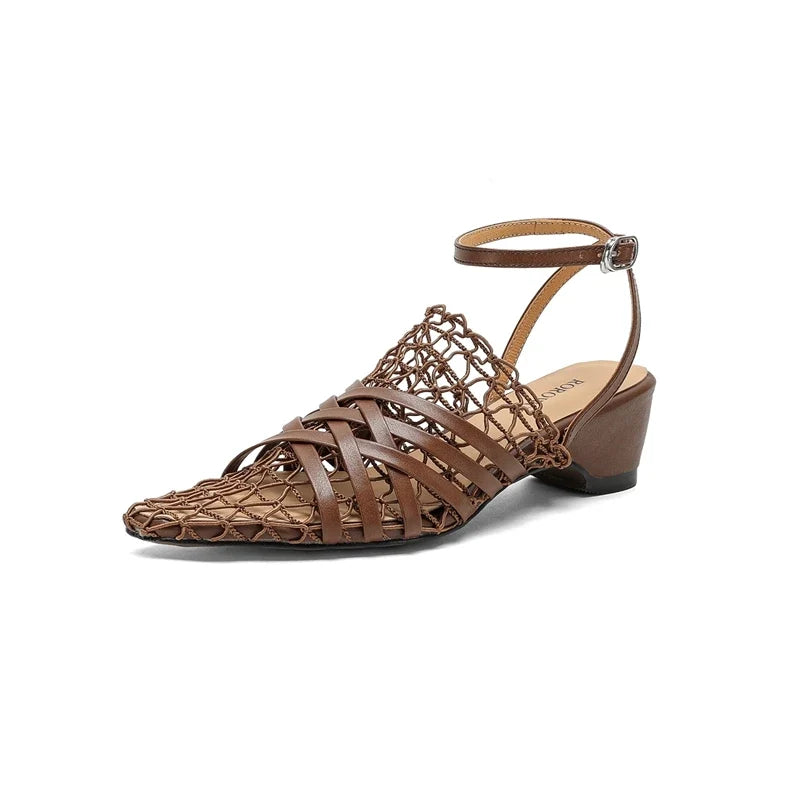 Leather Cowhide Elastic Band with Hollow Mesh Breathable Toe Cover