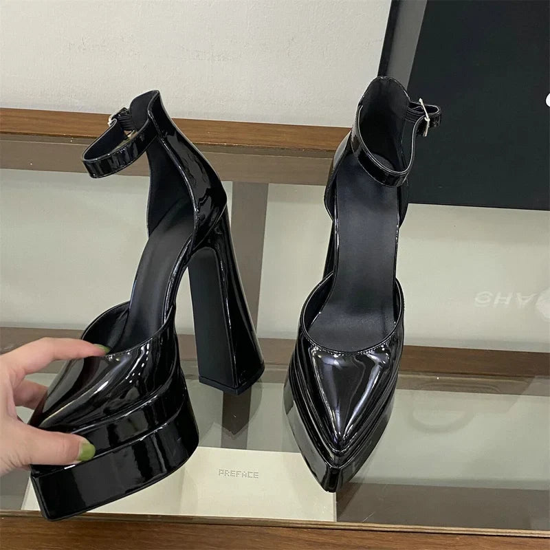 Pointy Water-Proof Platform Chunky Heels