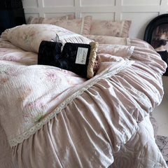Flowers Prints Pleated Ruffles Princess Bedding Set