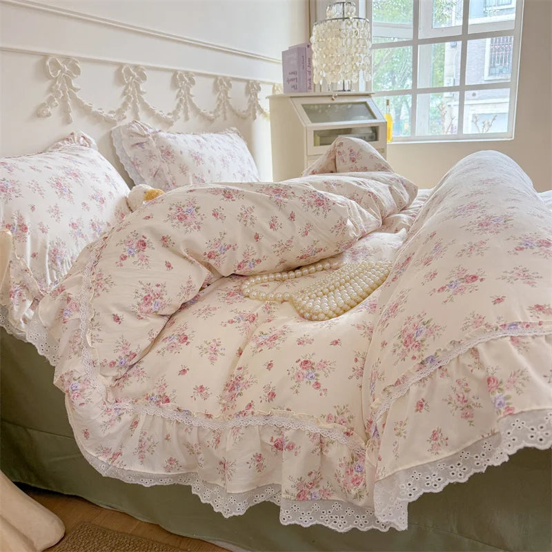 Kawaii Tiny Floral Lace Ruffle Princess Bedding Set