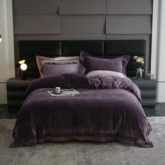 4Pcs Winter Thickened Milk Velvet Luxury Purple Bedding Set
