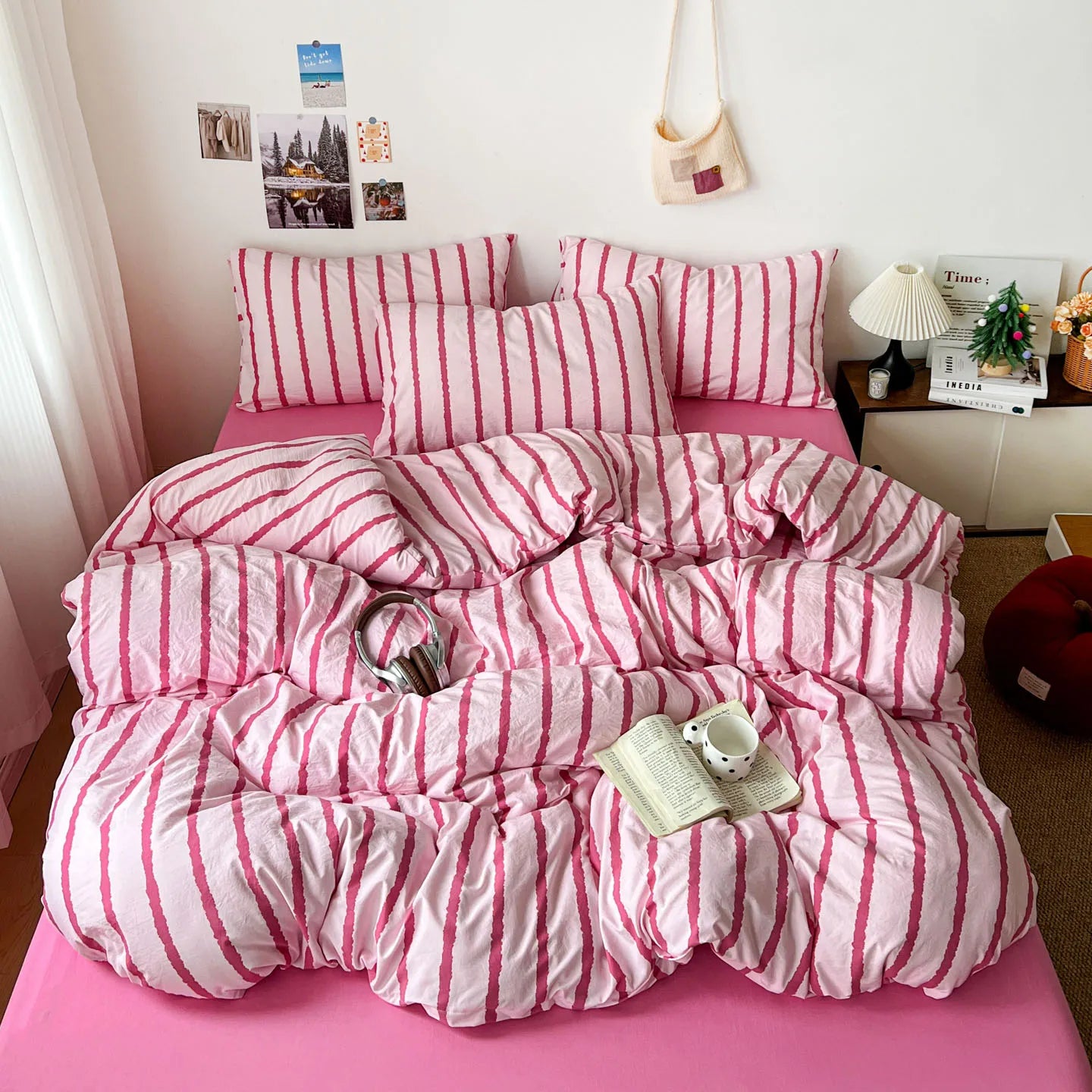 INS Pink Stripe Series Soft Bedding Set