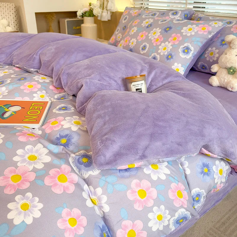 1PC Cute Printed Duvet Cover Twin Queen Student Dorm Comforter Cover Soft Single Sided Velvet Quilt Cover for Single Double Bed