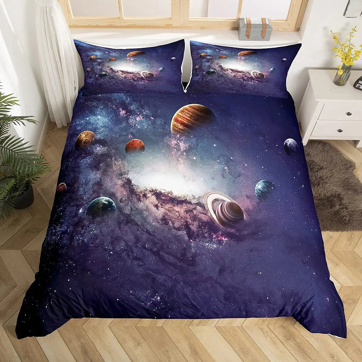 Universe Duvet Set with Pillowcase Planet Galaxy Printed Boys Girls Custom Made Digital Printed 3-Piece No Bed Sheet Bedding Set