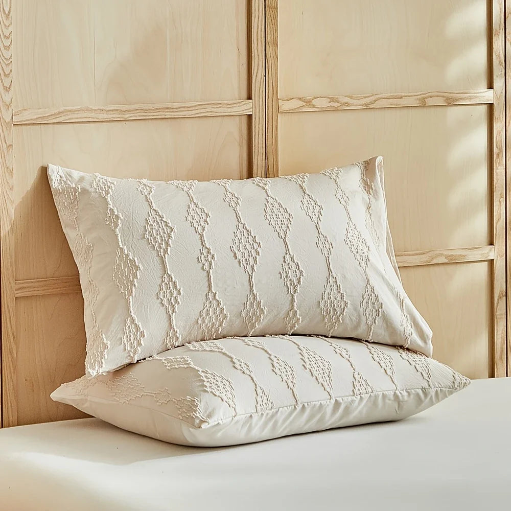 Tufted Boho Duvet Cover Set with Pillowcases Solid Color Soft Microfiber Bedding Set